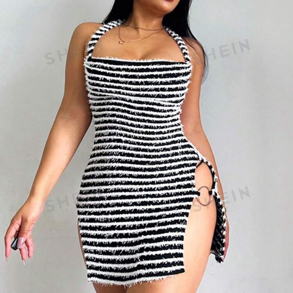 SHEIN split halter back mini dress